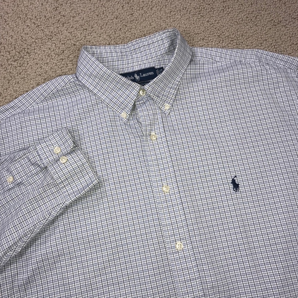 Ralph Lauren Yarmouth Shirt Mens 17.5 34/35 Blue White Check Pinpoint Oxford L/S